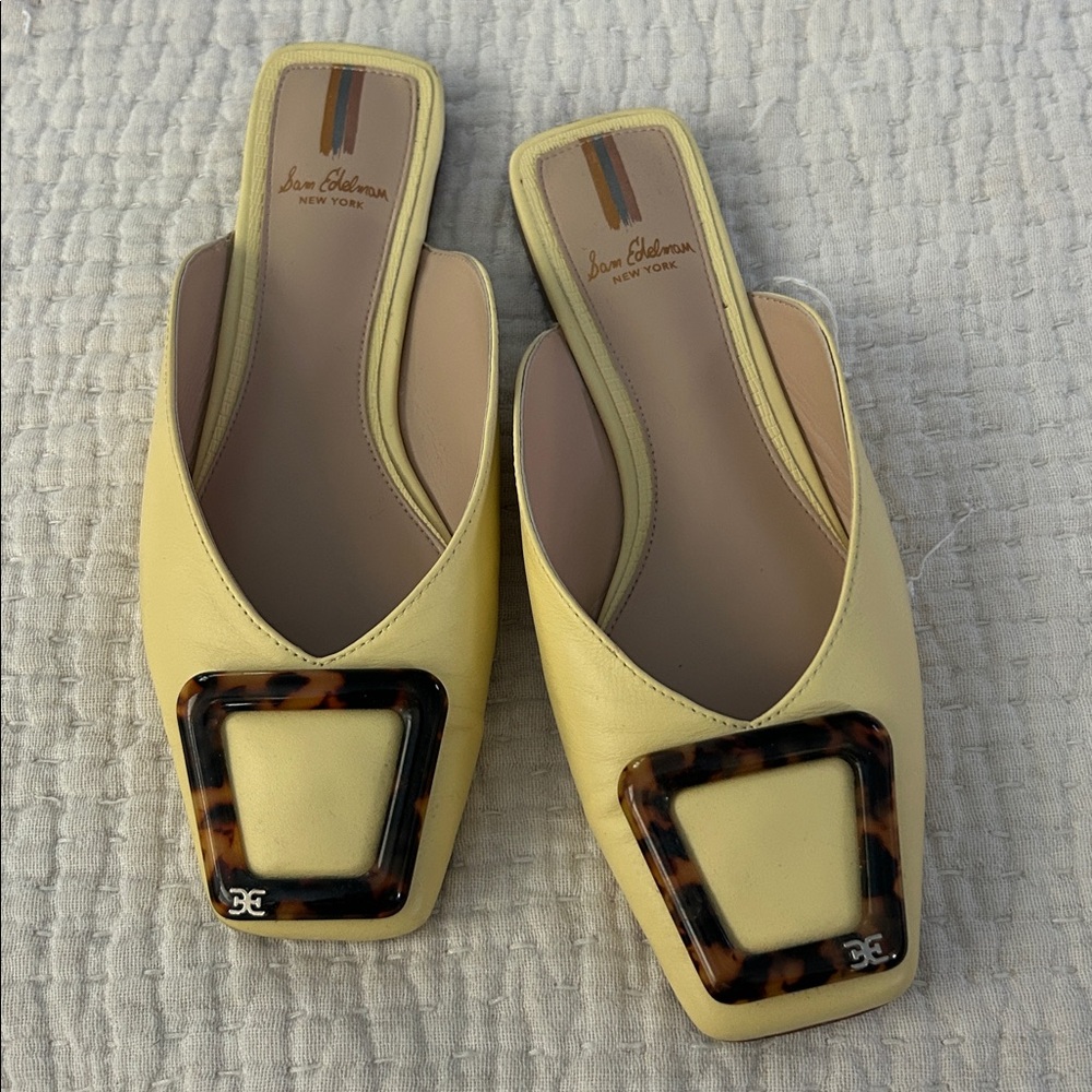 Sam Edelman mules butter yellow with tortoise accent